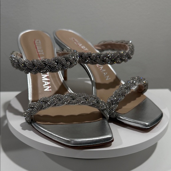 Stuart Weitzman Metallic Silver Braided Heels - Picture 5 of 7
